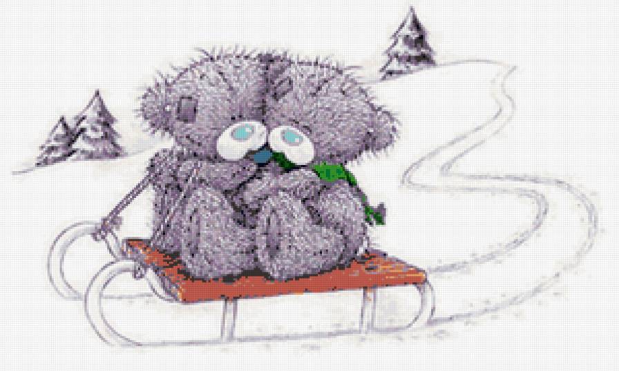 Мишки Тедди на санках - сани, зима, двое, мишка тедди - предпросмотр
