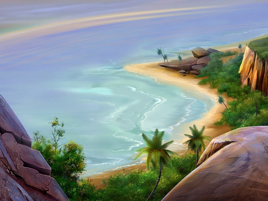 Атолл - пляж, пальмы, море, песок - оригинал