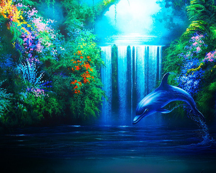 Природа - озеро, дельфин, водопад, природа - оригинал