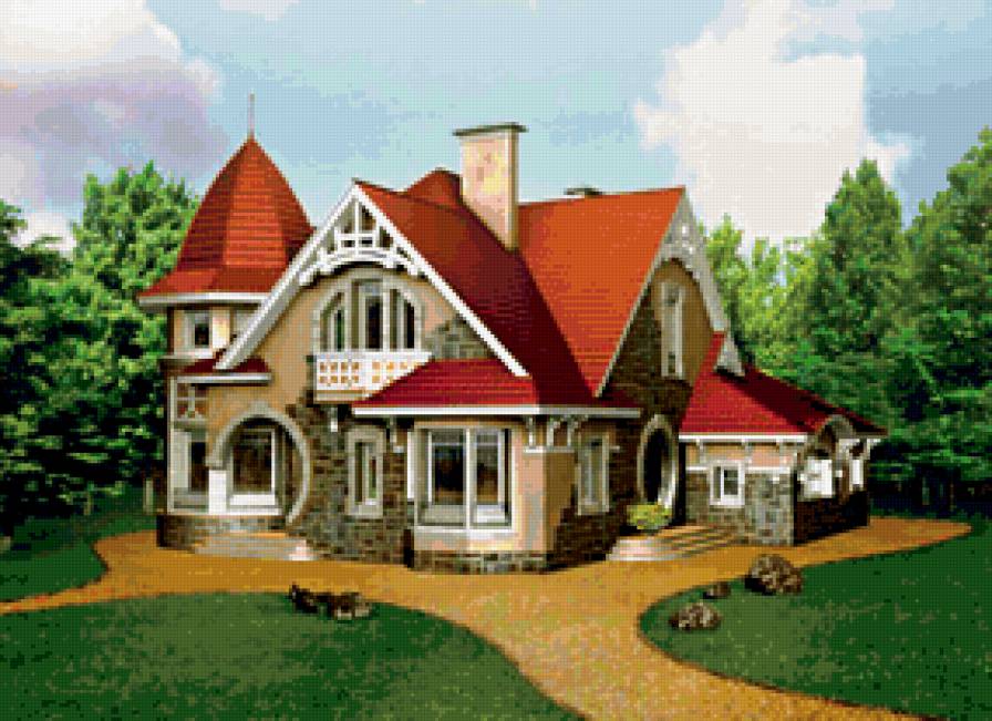 сказочный домик - коттедж, деревянный, особняк, домик, терем, красная шапочка, дом - предпросмотр