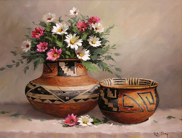 №168933 - картина, ваза, цветы, натюрморт, букет - оригинал