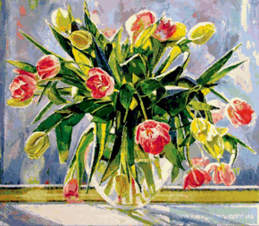 акварельные тюльпаны - цветы, букет, ваза - предпросмотр