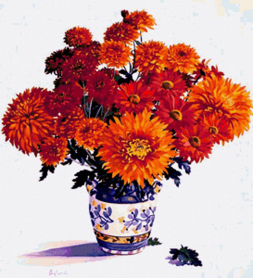 Серия "Букет" - хризантемы, ромашки, георгины, букет, цветы - предпросмотр