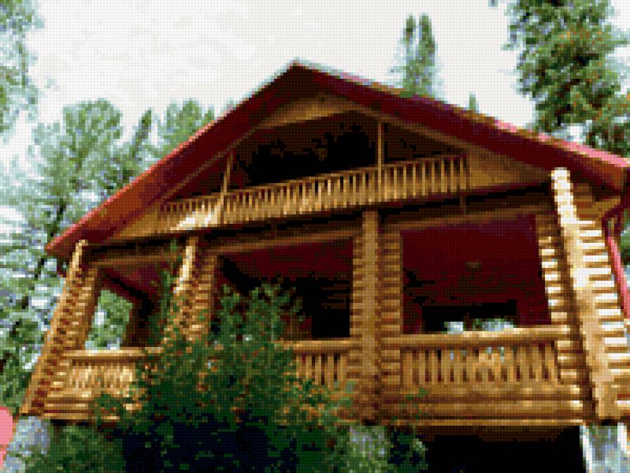 Домик из кедра в горах - кедровый дом, бревенчатый дом - предпросмотр