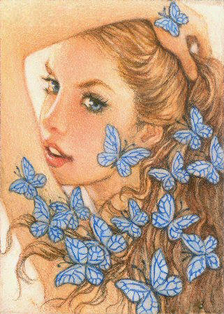 бабочки в волосах - бабочки, портрет, девушка - оригинал