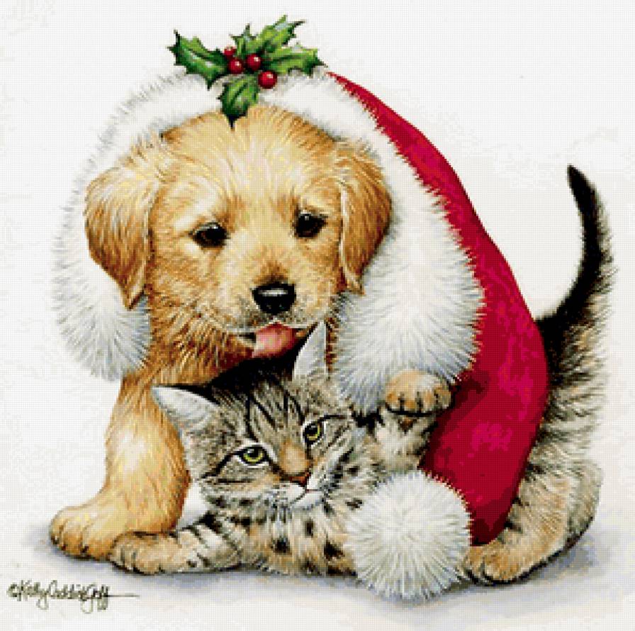 Новогодний подарочек))) - кот, новый год, подарок, щенок, праздник - предпросмотр