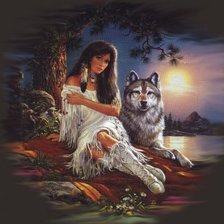 Оригинал схемы вышивки «Девушка и волк» (№169923)