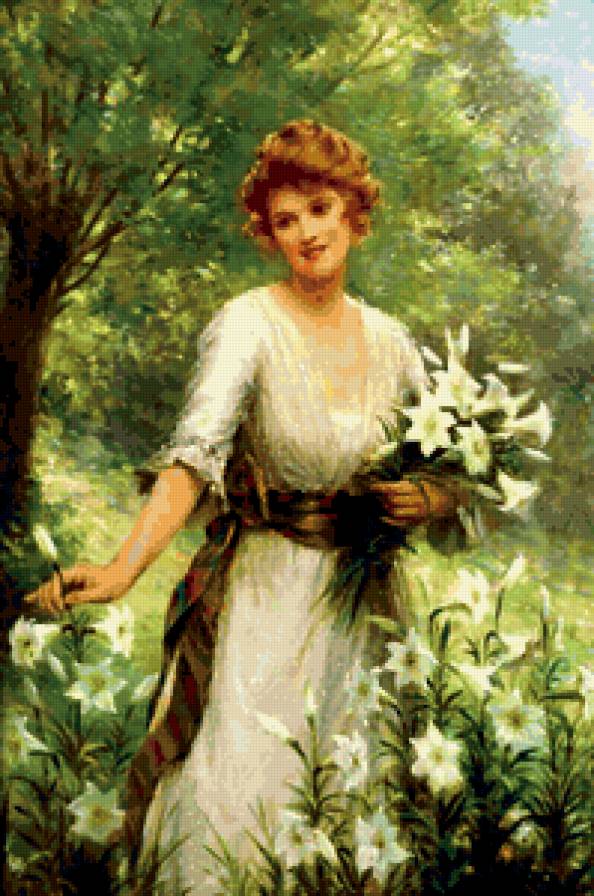 женщина с лилиями - женщина, цветы - предпросмотр