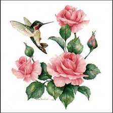 Оригинал схемы вышивки «розы и колибри» (№170715)