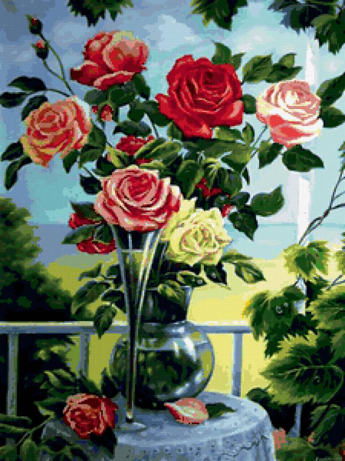 розы на столе - цветы - предпросмотр