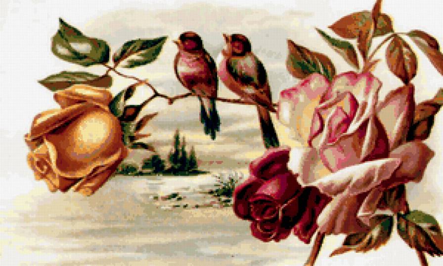 №171267 - розы, птицы, винтаж - предпросмотр