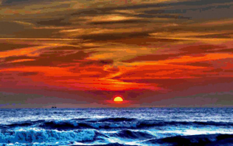 Закат на море - картина, закат, море, природа, вода, пейзаж - предпросмотр