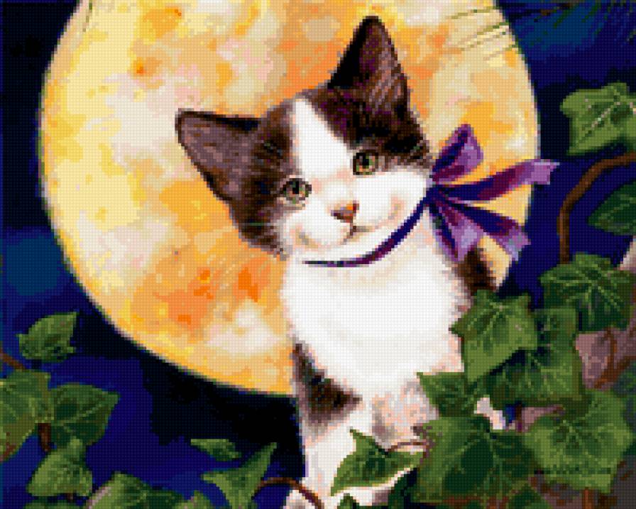 По картине художника. Джейн Мэйдей "Кошачий портал" - планеты, картинка, кошка, космос, животные, луна, цветы, кот - предпросмотр