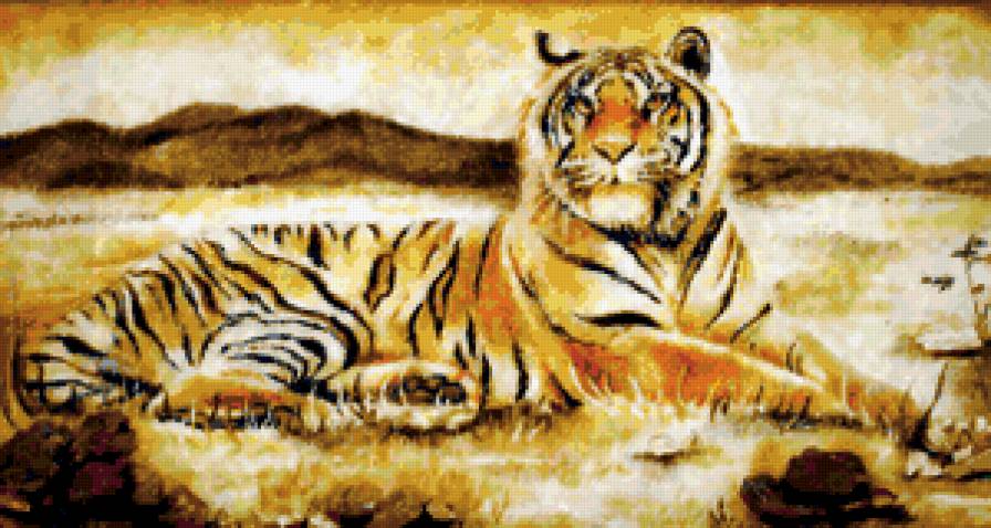 Тигр (бол.) - тигр, кошка, животные, картина, кот - предпросмотр