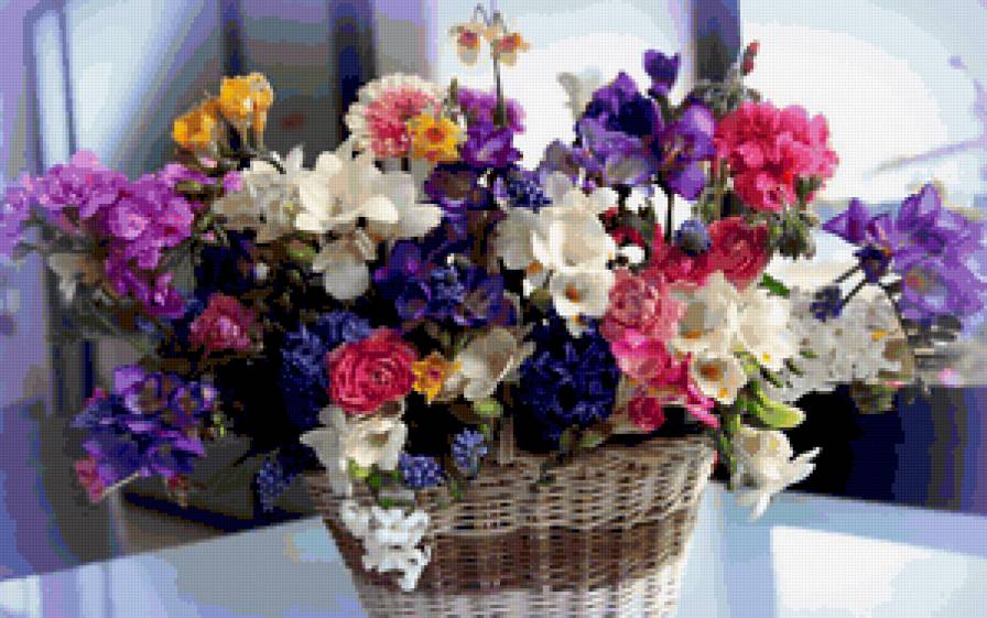 34457 - цветы, букет, корзина, розы, цветок, роза, flower - предпросмотр