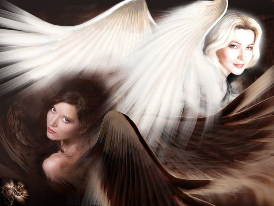 Черное и белое - девушка, ангел, фентези - оригинал