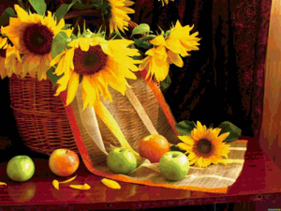 натюрморт - фрукты, подсолнухи, цветы, натюрморт - предпросмотр