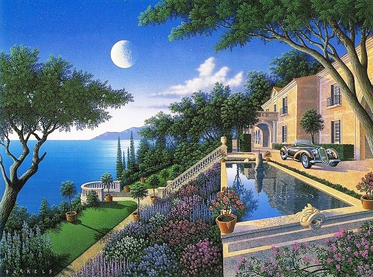№172326 - природа, дом, море, пейзаж, картина - оригинал