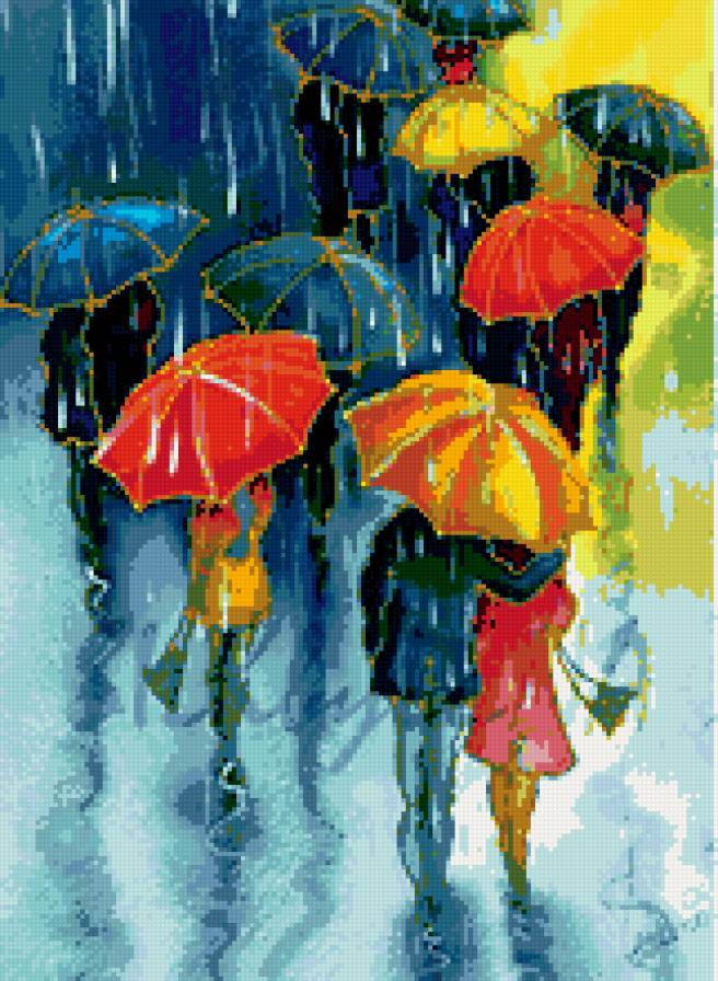 Под дождем - зонтики - предпросмотр