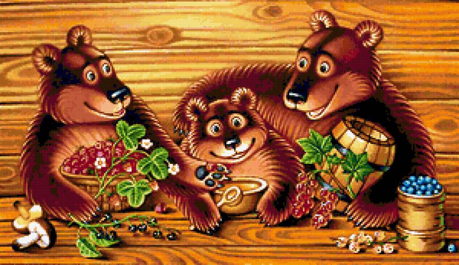 Медвежата с ягодками - медвежата, детская картина, ягодки, мишутка, медведи, малина - предпросмотр