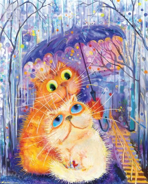 кошки - дождь, кошка, осень, зонт, кот - оригинал