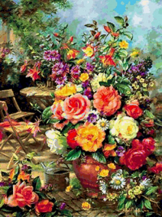 87687 - роза, весна, пейзаж, ваза, букет, цветы, розы, цветок, природа - предпросмотр