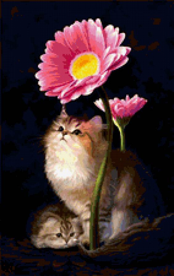фэнтези - кошка, цветок, котенок - предпросмотр