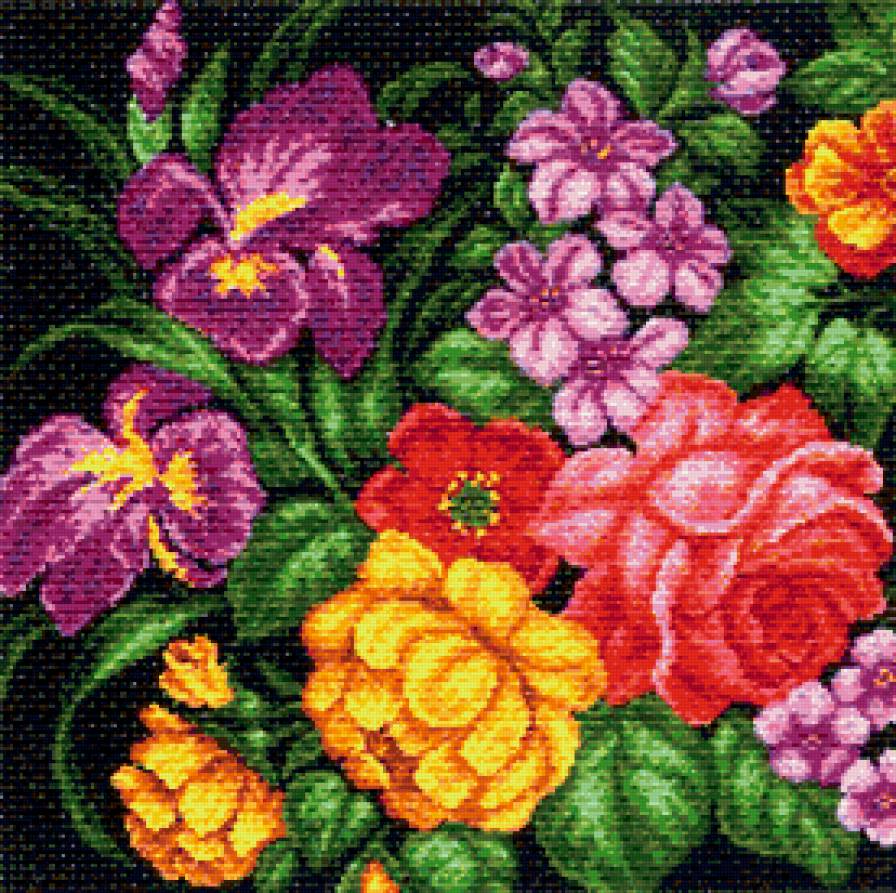 №173159 - ирисы, розы, подушка, цветы - предпросмотр