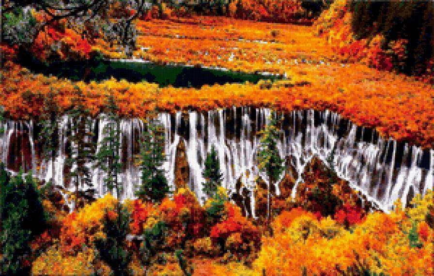 Осень - пейзаж, лес, осень, красота, водопад - предпросмотр