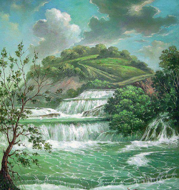 Водопад - пейзаж, живопись, вода - оригинал