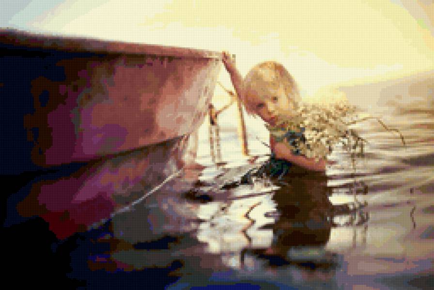 Мальчик и лодка - ребенок, красота, лодка, мальчик, вода - предпросмотр