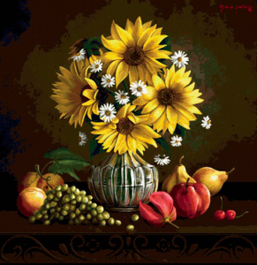 Подсолнухи в вазе - подсолнухи, цветы, букет, натюрморт - предпросмотр