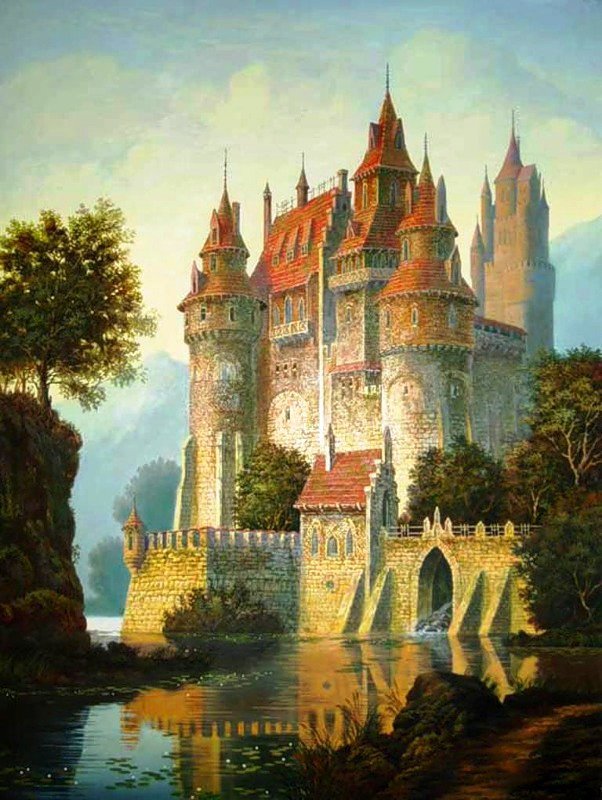 замки мира - замки мира, замки, фэнтази, дворец, пруд, сказка, золушка - оригинал