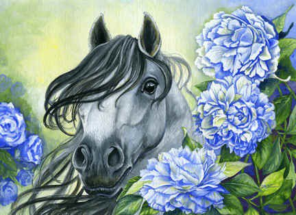 серия "лошади и цветы" - животные, лошади, цветы - оригинал
