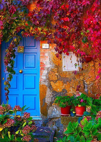 Синяя дверь - природа, здания - оригинал