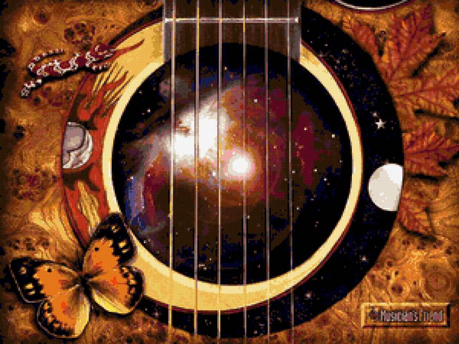космос в гитаре - космос, гитара, бабочка, струны - предпросмотр