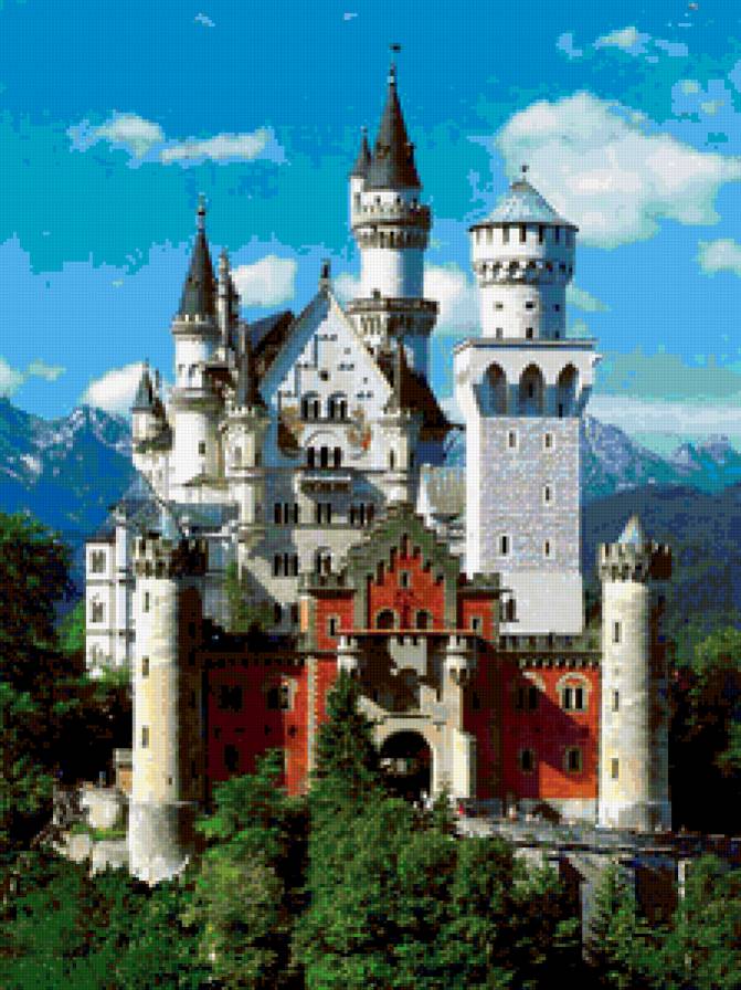 Замок Нойшванштайн - дворцы, горы, замки, горный пейзаж, замки мира - предпросмотр
