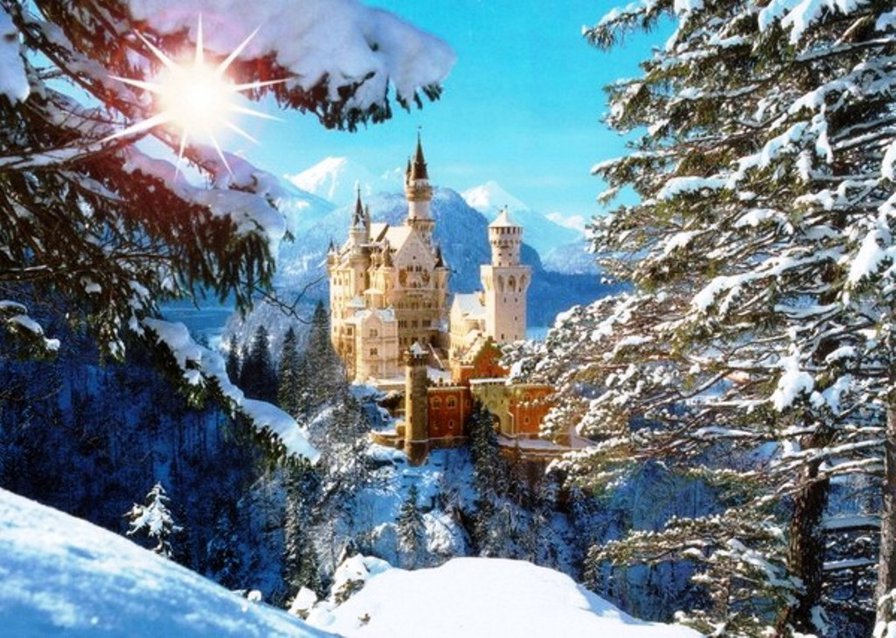 Замок Нойшванштайн - замки мира, замки, горный пейзаж, дворцы, горы - оригинал