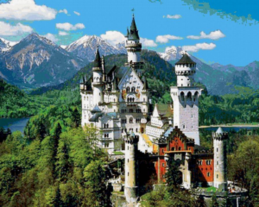 Замок Нойшванштайн - замки мира, горный пейзаж, замки, горы, дворцы - предпросмотр