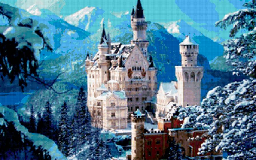 Замок Нойшванштайн - замки мира, горы, замки, горный пейзж, дворцы - предпросмотр