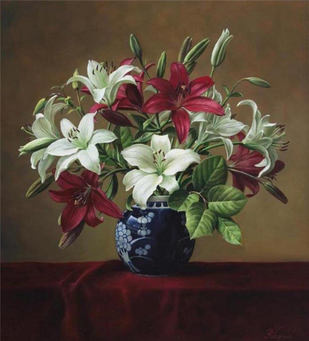 Лилии - букет, ваза, цветы, лилии - оригинал