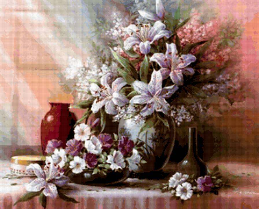 Лилии - ваза, букет, цветы, натюрморт, лилии - предпросмотр