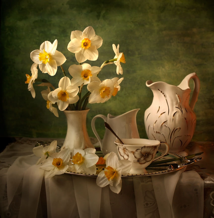 натюрморт - чай, натюрморт, цветы - оригинал