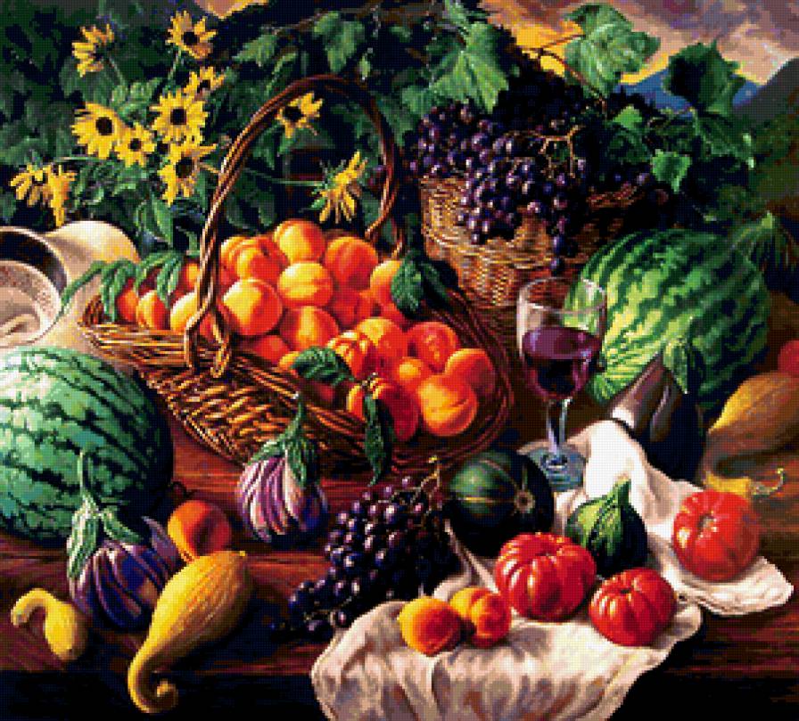 №178339 - овощи, фрукты, корзина, цветы - предпросмотр