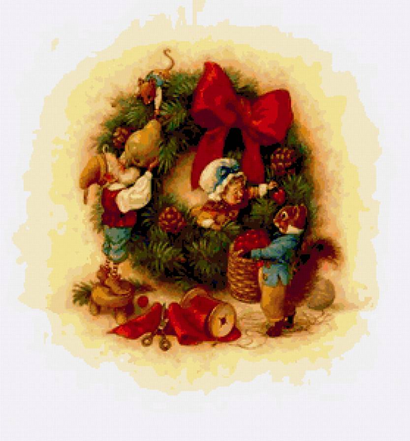 Рождественский венок - рождество, гном, сказка, новый год, детское, фэнтези - предпросмотр