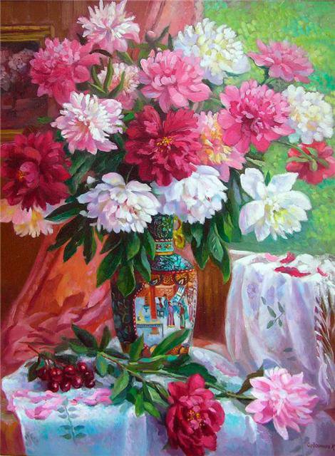 Пионы - весенние цветы, ваза, пионы, пион, букет, картина, букеты, цветы - оригинал