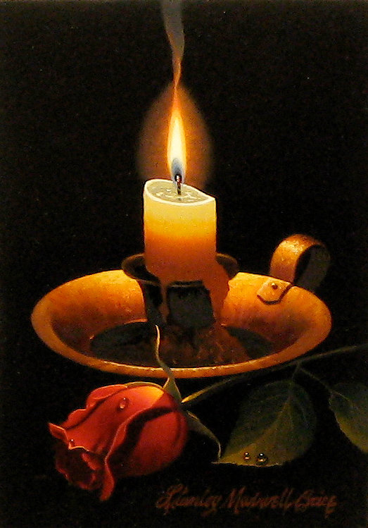 Свеча и роза - натюрморт, живопись - оригинал