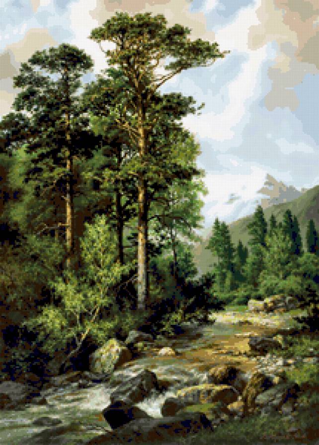 лесной ручей - живопись, картина, природа - предпросмотр