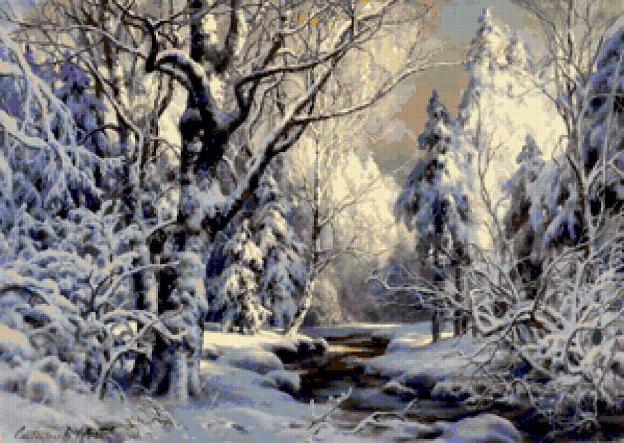 зима - природа, живопись, картина - предпросмотр