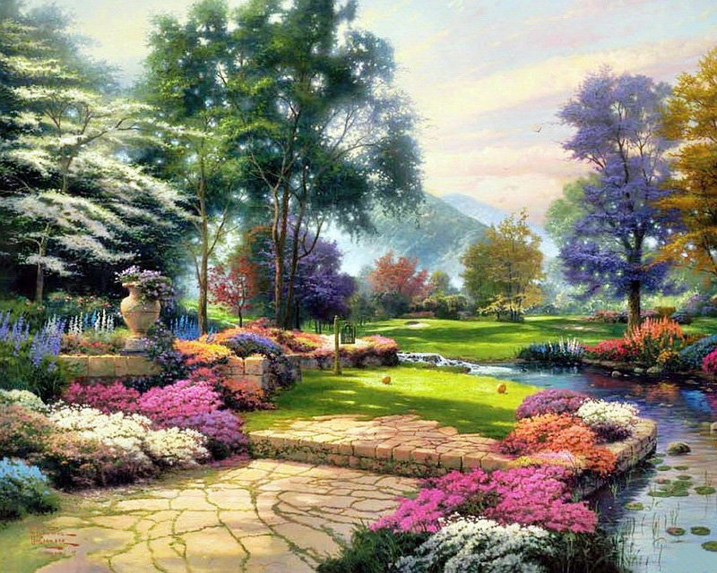 №179271 - картина, парк, цветы, природа, живопись - оригинал